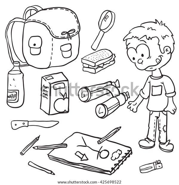 Black White Boy Getting Ready Camping Stock Vector Royalty Free