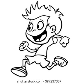 black and white boy running cartoon