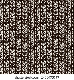 Black and white braids knitting seamless pattern. Vector illustration