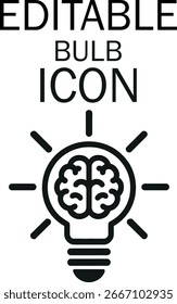 Ícone Brain Bulb preto e branco sobre fundo branco para ideias criativas e inovação nos negócios e na educação
