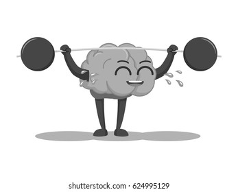 black and white brain character lifting barbel black and white style