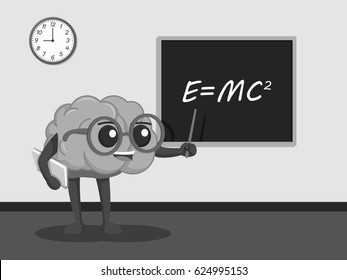 black and white brain character teaching color black and white style