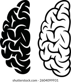 Black And  White Brain Icon Set Clipart.