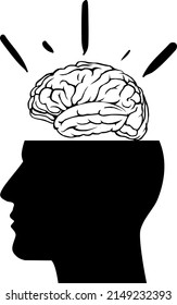 Black and white brain leaving the head