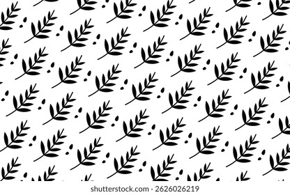 Black and White Branch Pattern: Elegant, minimalistic repeating pattern of stylized black branches on a white background. Perfect for various design applications.