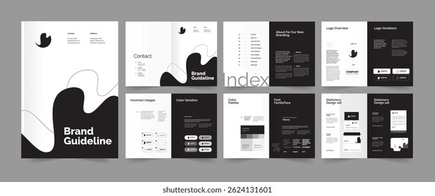 Design Manual da Marca em Branco Preto, Modelo de Layout de Diretrizes da Marca 