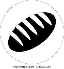 Black and white bread icon. Vector. Food. Loaf of bread.