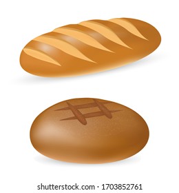 Black and white bread on a white background. Realistic performance. Design elements for print and web.