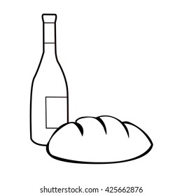 caricatura de pan y vino en blanco y negro