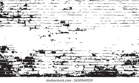 Una pared de ladrillo blanco y negro con daños y ladrillos faltantes, creando una apariencia texturizada y envejecida