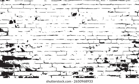 a black and white brick wall with a distressed look, showing signs of wear and tear on the surface