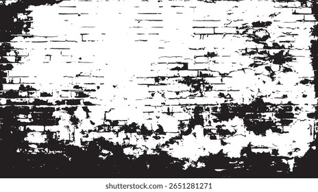 eine schwarz-weiße Ziegelwand mit einer gestressten und farbigen Textur, die einen abstrakten und verwitterten Look erzeugt