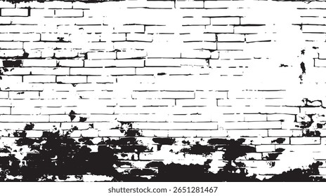Una pared de ladrillo blanco y negro con una textura afligida y pintura descascarada que da un diseño de estilo grunge