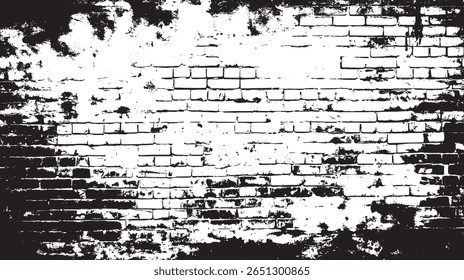 uma parede de tijolos preto e branco com uma textura angustiada e grunge, criando uma superfície abstrata e áspera