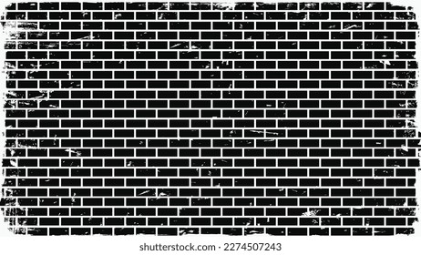 Black and white brick wall with grunge