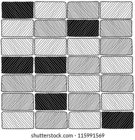 Black and White Brick Wall - Hand Drawn Vector Illustration