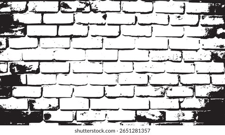Una Imagen de pared de ladrillo blanco y negro con un efecto grunge, creando un fondo texturizado y de aspecto vintage