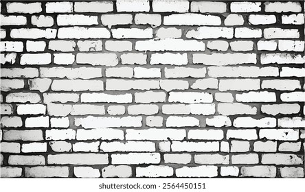 Black and white brick wall. monochrome brick wall with vintage grunge texture. Grunge black and white brick wall background. Abstract texture for background.