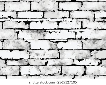 Black and white brick wall. monochrome brick wall with vintage grunge texture. Grunge black and white brick wall background. Abstract texture for background.