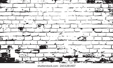 a black and white brick wall shows an old and distressed texture with high contrast in a monochrome style