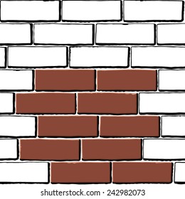 Black and white brick wall with some red bricks insertion. Seamless vector texture