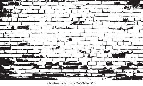 a black and white brick wall with some damage and missing bricks creating a high contrast and textured look