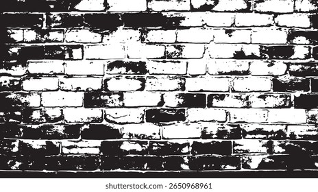Una textura de pared de ladrillo blanco y negro con efectos afligidos y desgastados, creando un fondo grunge