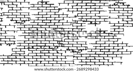 Black and White Brick Wall Texture with Damaged Sections