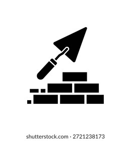 Black and White Bricklaying Construction Icon