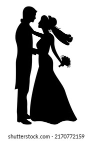 Black and White Bride and Groom Clipart. Vector illustration of Wedding Couple Isolated on White Background