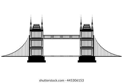 black and white bridge side view over isolated background, vector illustration 