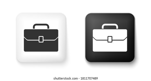 Black and white Briefcase icon isolated on white background. Business case sign. Business portfolio. Square button. Vector.
