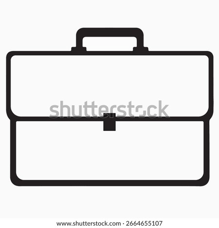 Black White Briefcase Silhouette Vector Icon - Minimalist Business Case, Portfolio Bag, Corporate Office Symbol, Monochrome Outline Graphic. clipart eps 10.