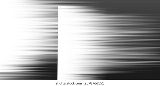 Black and White Bright Linear Striped Motion Blur Patterned Overlaying Rectangular Gradient Shapes A Clean, Sleek and Dynamic Vertical Contrast, Abstract Creative Design with Horizontal Stripes, Lines