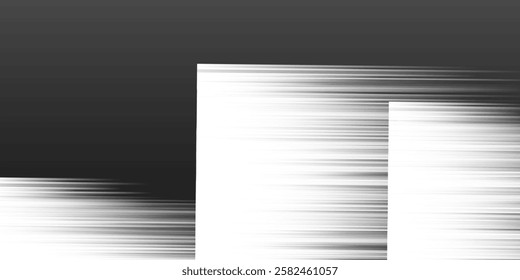Black and White Bright Linear Striped Motion Blur Patterned Overlaying Rectangular Gradient Shapes A Clean, Sleek and Dynamic Vertical Contrast, Abstract Creative Design with Horizontal Stripes, Lines