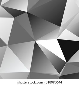 Black and White bright triangle polygon background or Vector frame. Abstract Geometrical Backdrop. Geometric design for business presentations or web template. grey B&W monochrome. Illustration.
