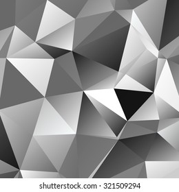 Black and White bright triangle polygon background or Vector frame. Abstract Geometrical Backdrop. Geometric design for business presentations or web template. grey B&W monochrome. Illustration.