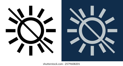 Black and white brightness off icon on light and dark background. Symbol of disabled light, dimmed screen, and energy saving.