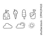 Black and white British summer icons - vector sketch illustration