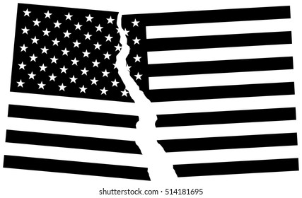 Black and white broken flag of USA. Election or referendum in United States of America. Vector illustration.