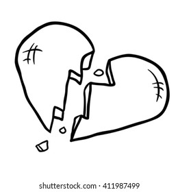 black and white broken heart cartoon illustration