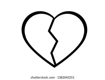 Black and white broken heart. Silhouette of heart. Sad.
