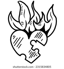 black and white broken heart simple icon