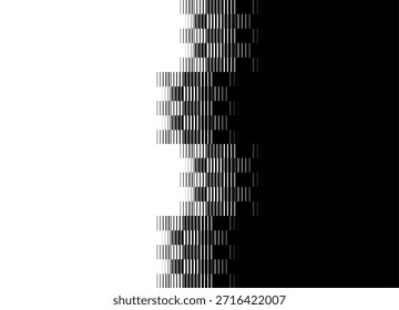 Transición de rayas rotas de negro a blanco, patrón de píxeles de semitonos. Elemento de diseño a rayas con líneas finas. Fondo de Vector en estilo de bandera a cuadros para cubiertas, publicidad