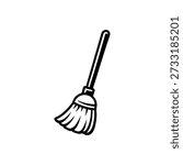 Black and white broom icon simple cleaning tool vector illustration for housekeeping and janitor services