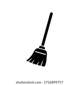 ícone de vassoura preto e branco simples ferramenta de limpeza silhueta vetor ilustração