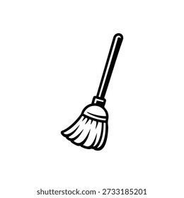 Black and white broom icon simple cleaning tool vector illustration for housekeeping and janitor services