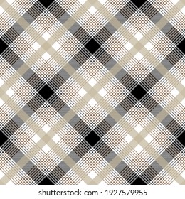 Black, white and brown argyle plaid. Tartan pattern for textile, paper and other prints.
