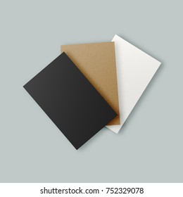 Black, white and brown kraft paper vector business card templates set. Realistic clean hipster paper company brand corporate identity card mockups collection with copy space for your design.