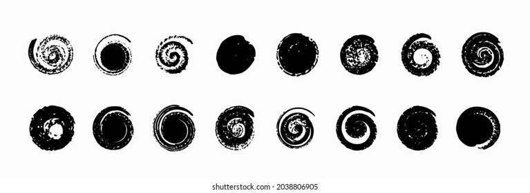 Black and white brush circles backgrounds. Spiral form brush 